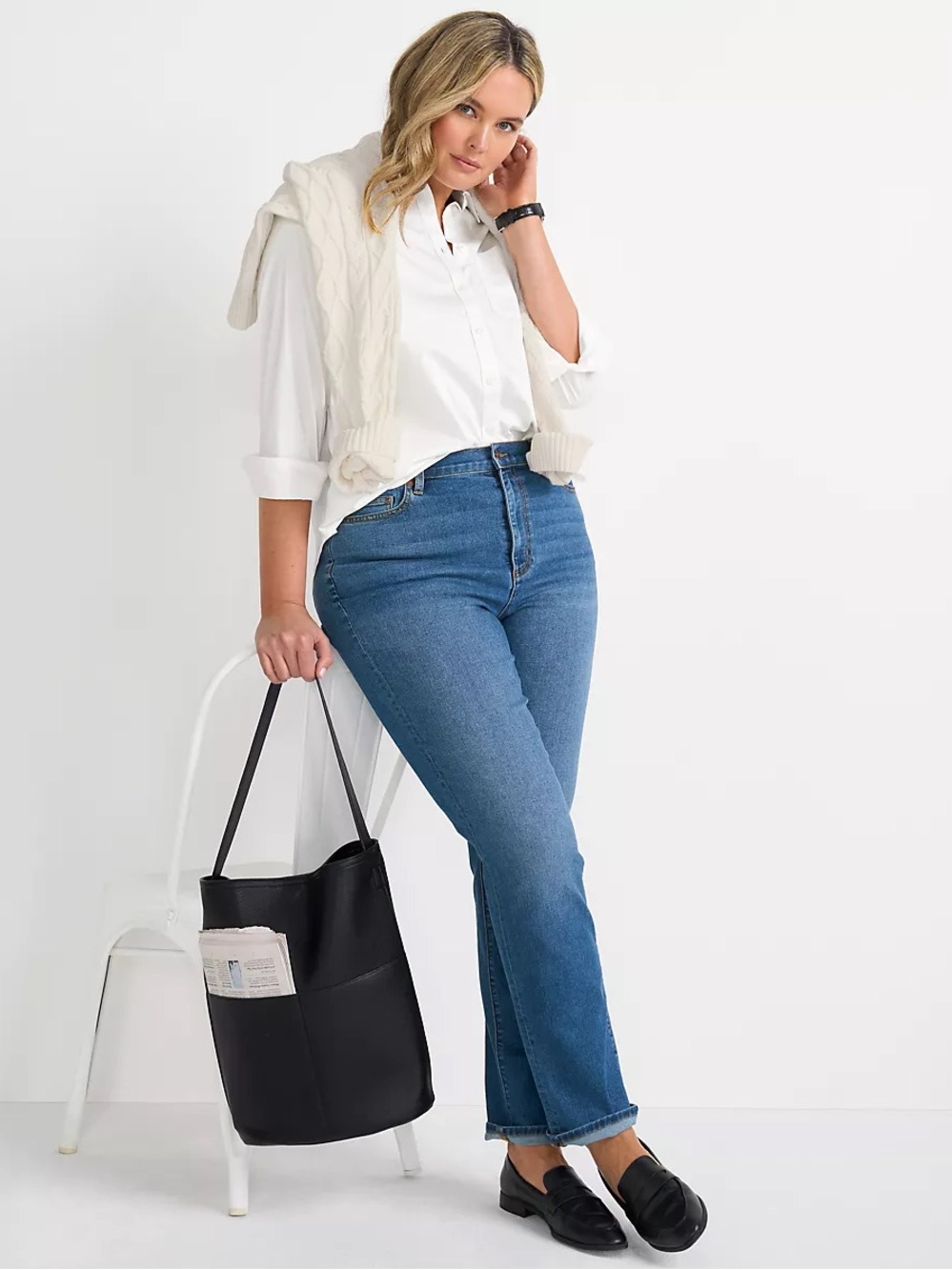 Lands' End High-Rise Straight Leg Jeans Medium Blue 18P